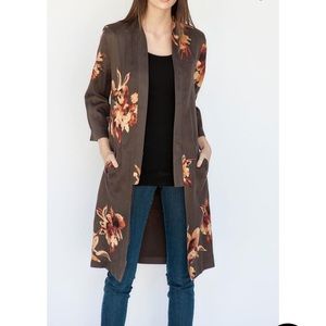 Free people Brown Kimono with Large Floral Print Size Small